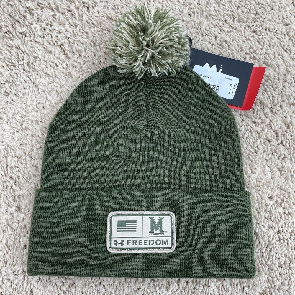 Maryland Terrapins Beanie Under Armour Freedom Flag Green Cuffed Pom Knit Hat - Picture 1 of 4